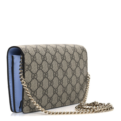 Gucci GG Supreme Monogram Textured Dollar Calfskin Mini GG Marmont Chain Wallet Light Pink Blue Beige 3 of 9