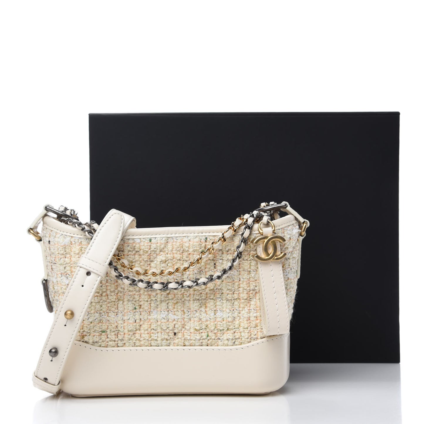 Tweed Calfskin Quilted Small Gabrielle Hobo Beige Ivory