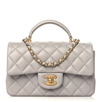 Chanel Lambskin Quilted Mini Top Handle Rectangular Flap Grey 1 of 9