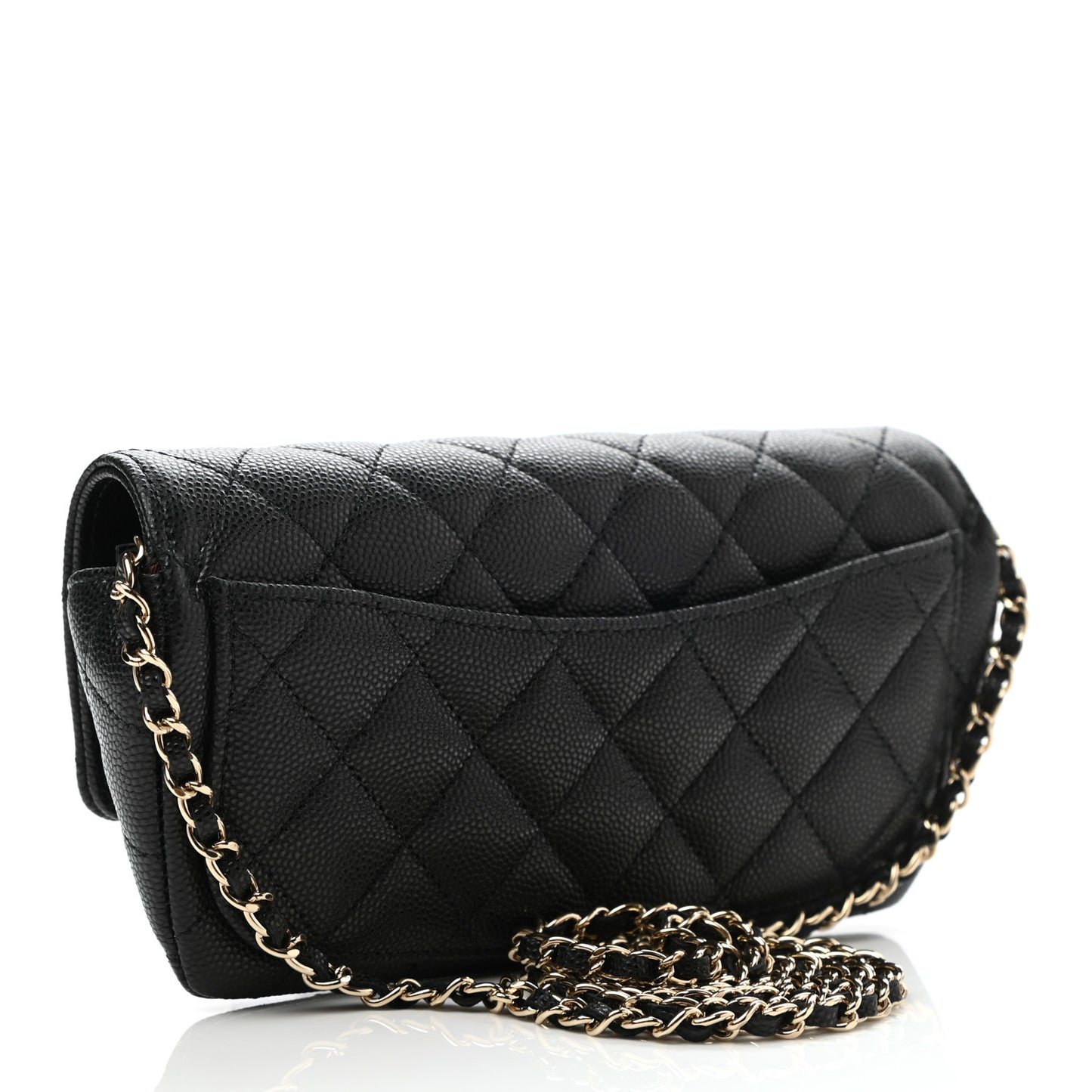Caviar Quilted Glasses Case With Chain Black