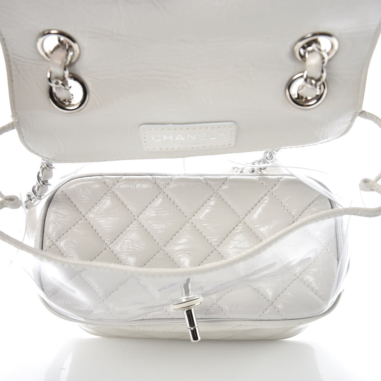 Crumpled Calfskin PVC Quilted Backpack White
