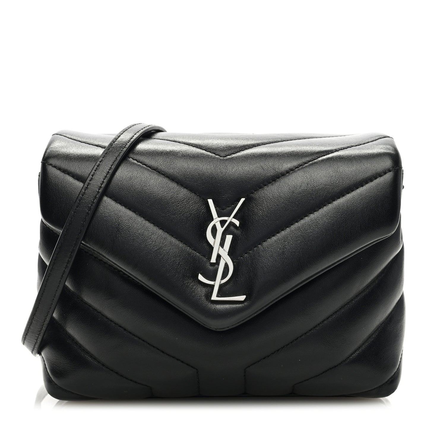 SAINT LAURENT Calfskin Y Quilted Monogram Toy Loulou Crossbody Bag Black
