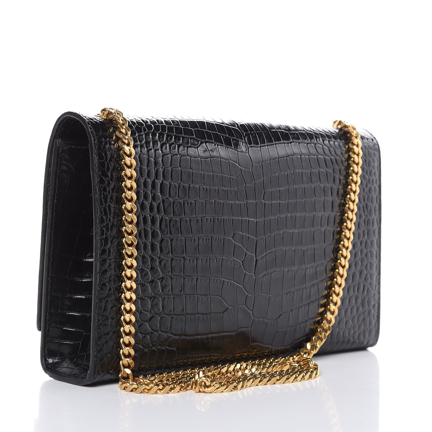 Saint Laurent Calfskin Crocodile Embossed Medium Classic Monogram Kate Tassel Satchel Black 3 of 11
