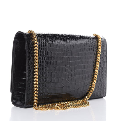 Saint Laurent Calfskin Crocodile Embossed Medium Classic Monogram Kate Tassel Satchel Black 3 of 11