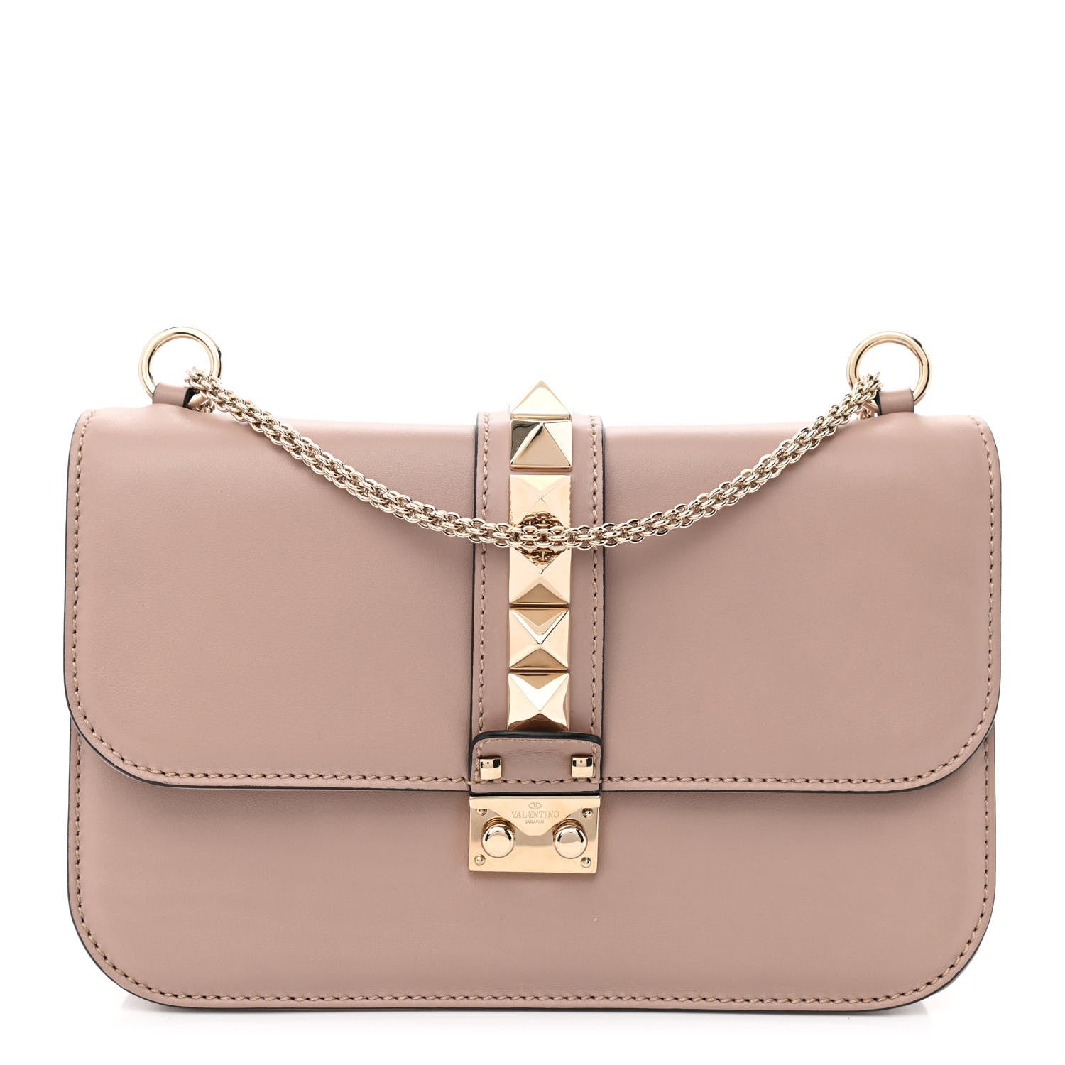 Valentino Garavani Vitello Medium Glam Lock Rockstud Flap Poudre 1 of 10