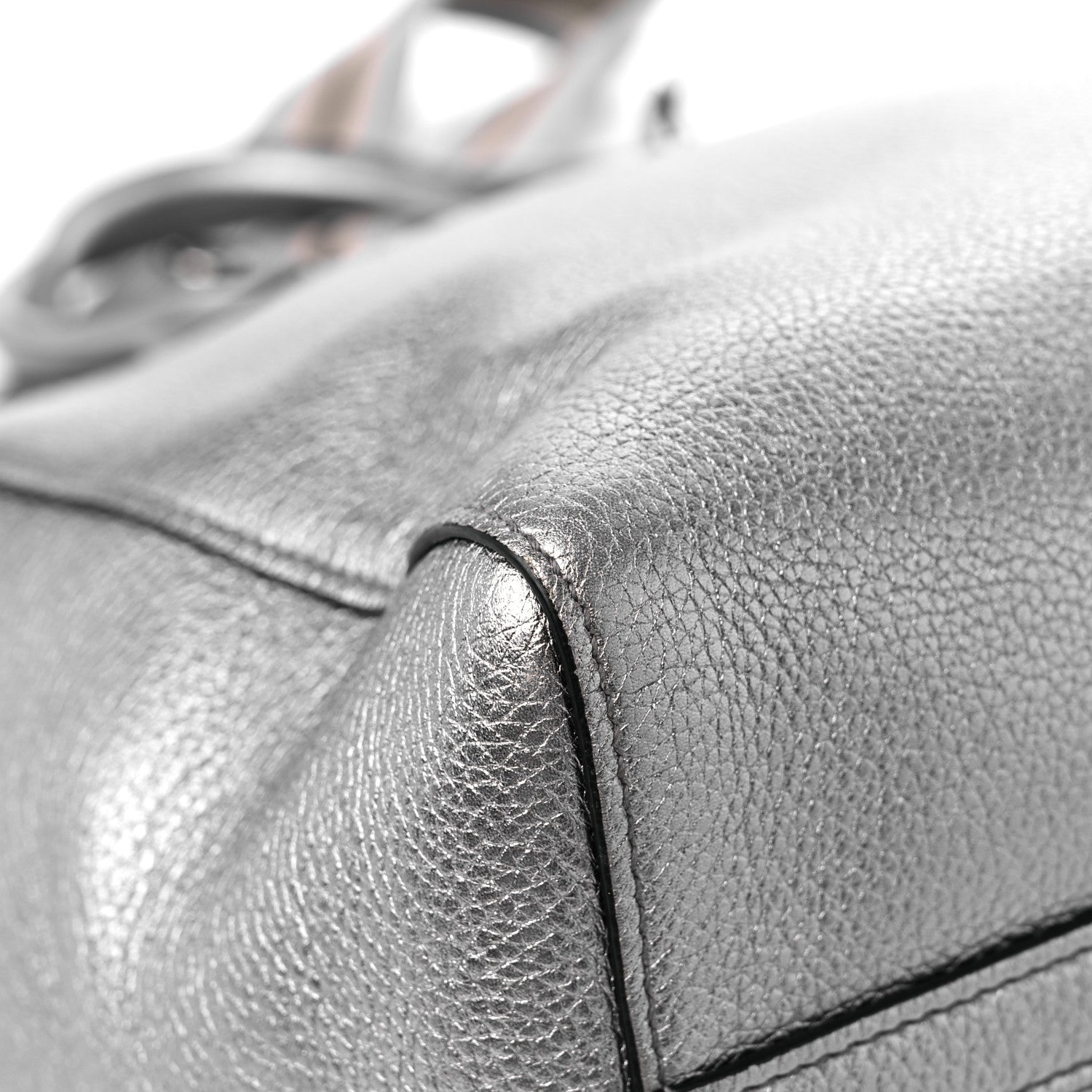 Prada Metallic Vitello Daino Top Handle Tote Cromo 8 of 11