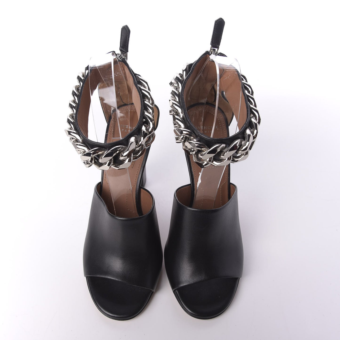 Lambskin Ankle Chain Platform Sandals 37 Black