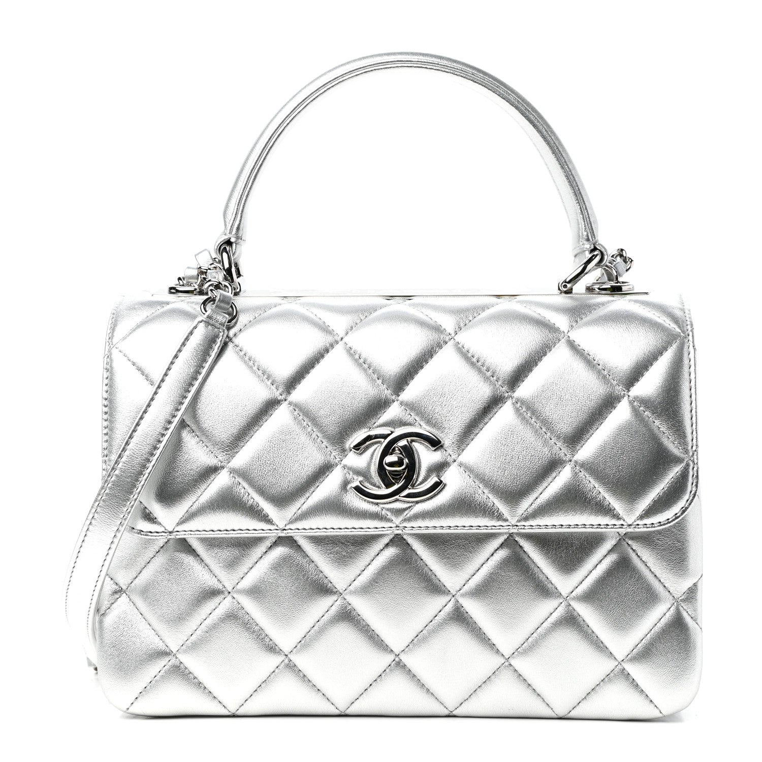 Chanel Metallic Lambskin Quilted Small Trendy CC Flap Dual Handle Bag Silver 1 of 10