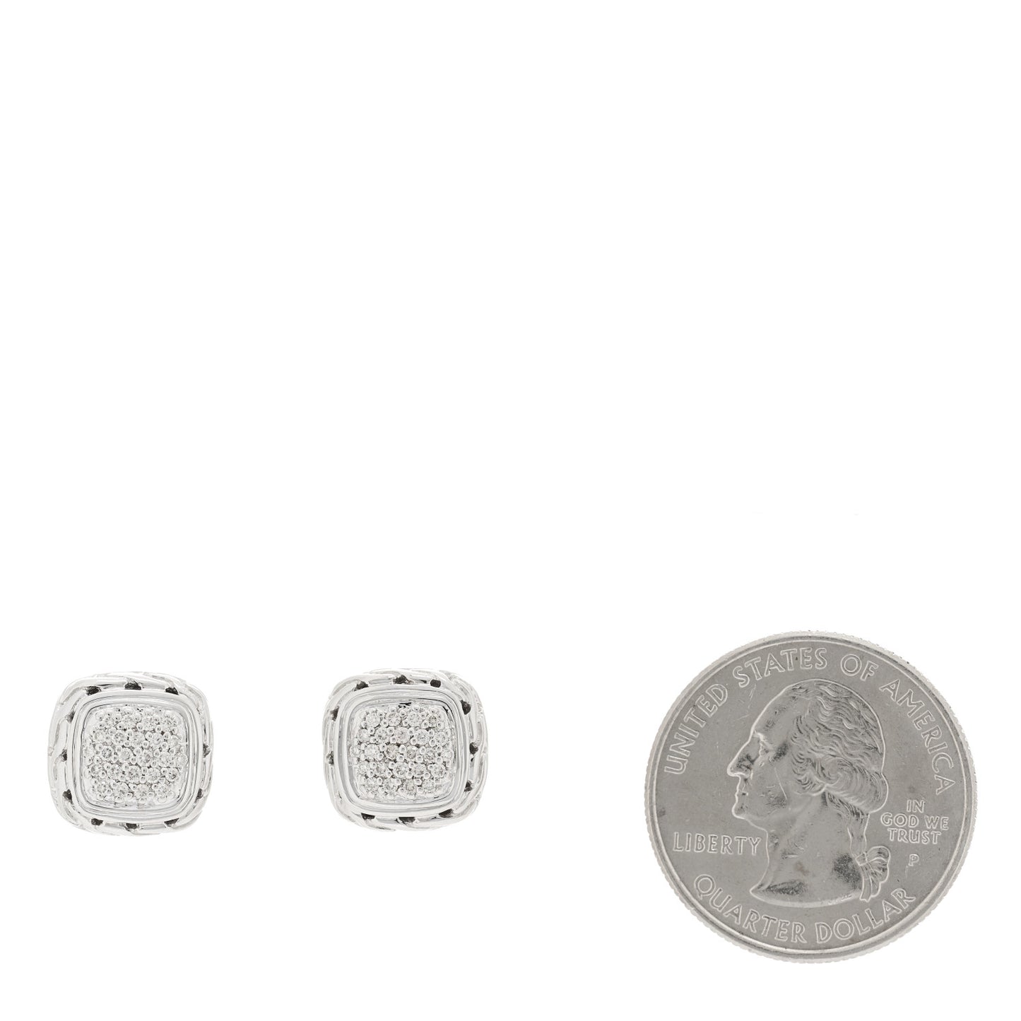 Sterling Silver Diamond Small Classic Chain Square Earrings