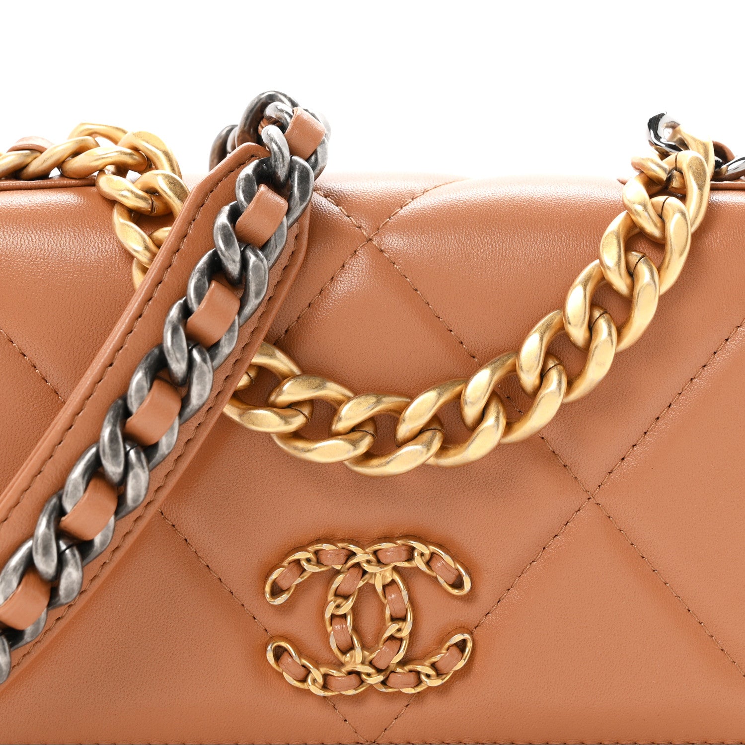Chanel Lambskin Quilted Chanel 19 Wallet On Chain WOC Brown 9 of 12