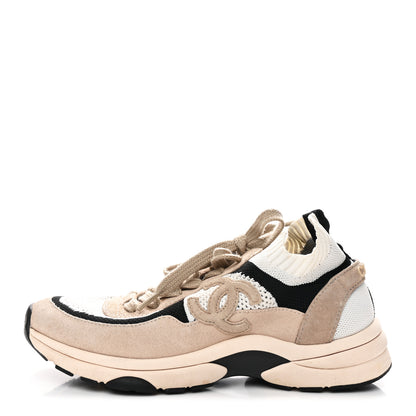 Chanel Mesh Suede Fabric Womens CC Sneakers 38.5 Light Pink White Black 1 of 11