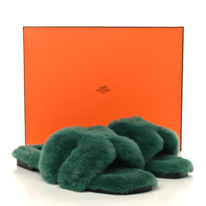 Hermes Woolskin Oran Sandals 40 Vert Anglais 8 of 8