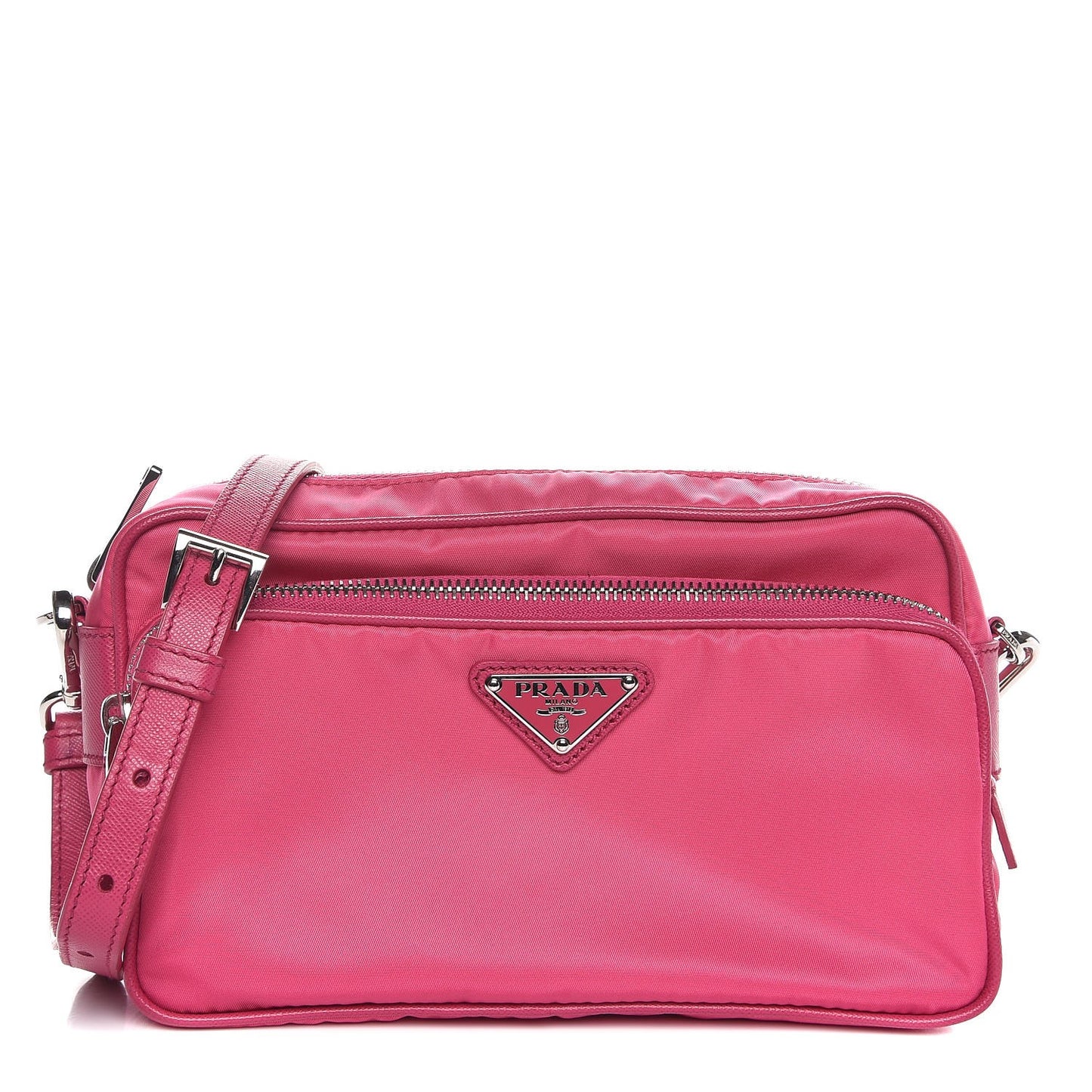 Nylon Saffiano Vela Double Zip Crossbody Bag Fuxia