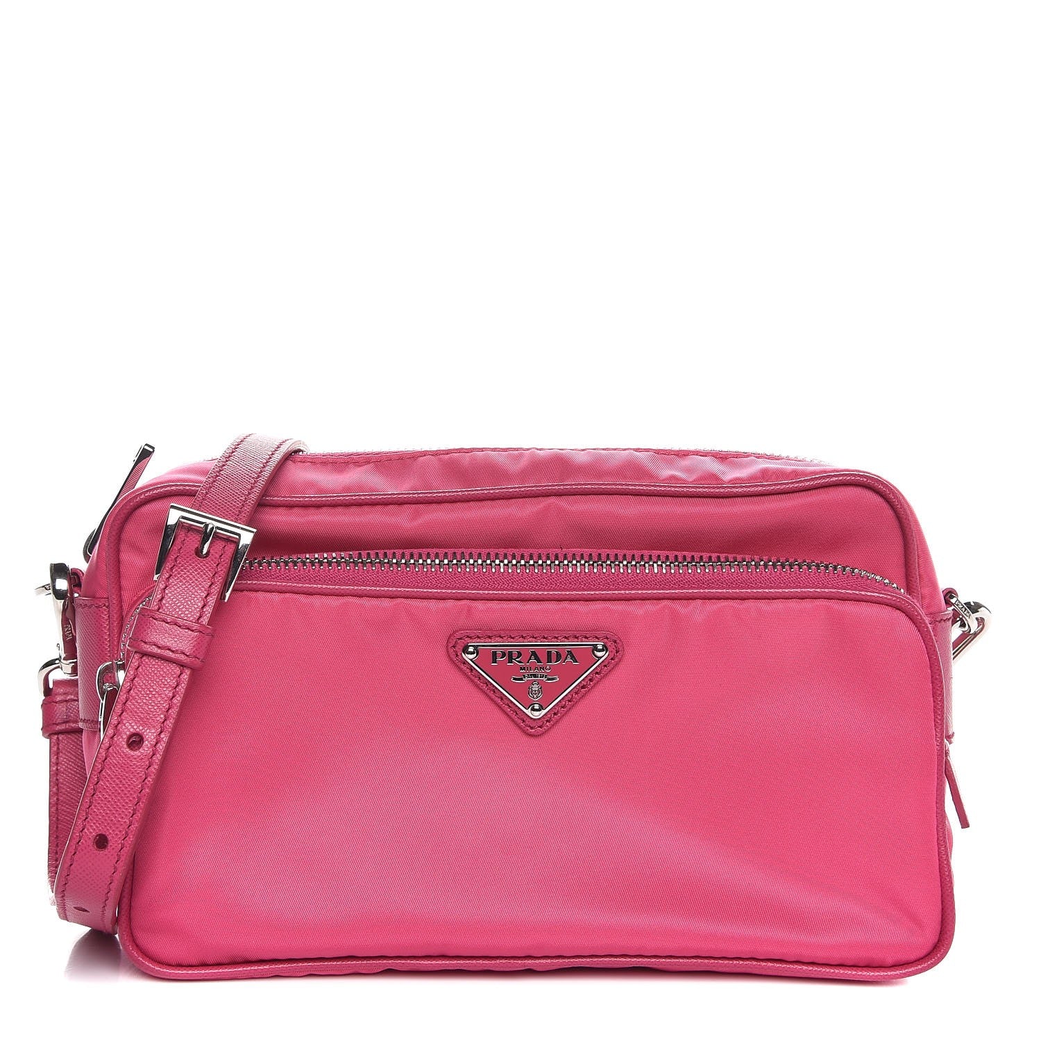 Prada Nylon Saffiano Vela Double Zip Crossbody Bag Fuxia 1 of 7