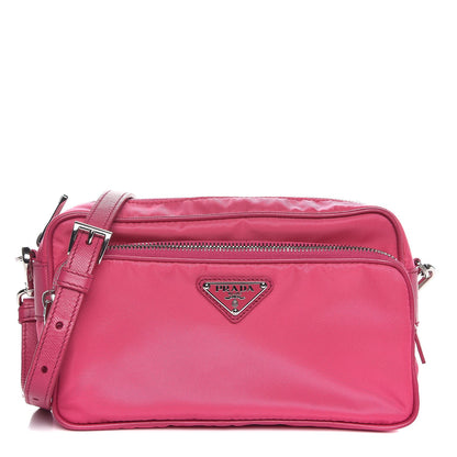 Prada Nylon Saffiano Vela Double Zip Crossbody Bag Fuxia 1 of 7