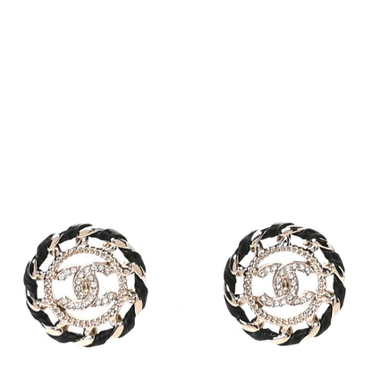Chanel Crystal Lambskin Chain CC Stud Earrings Black Gold 1 of 5