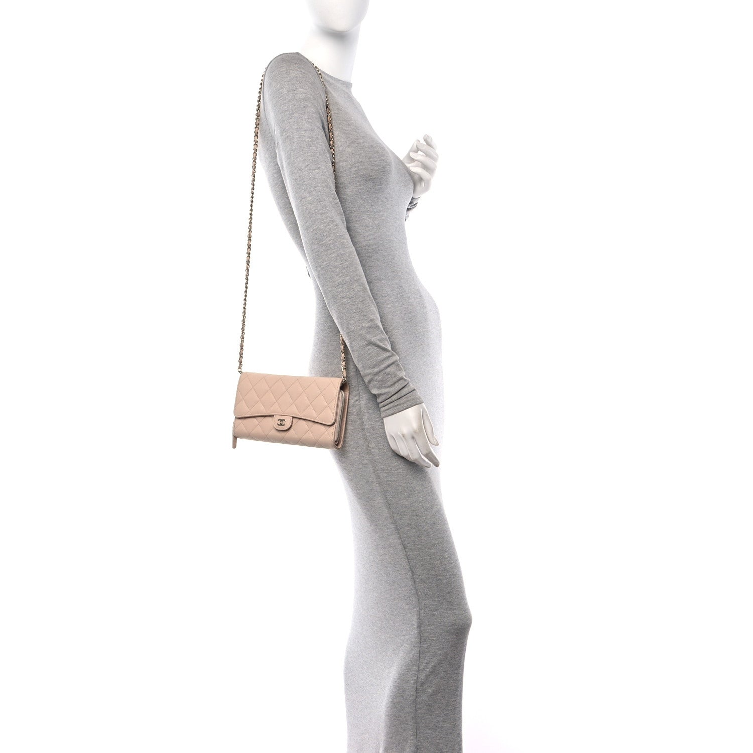 Chanel Caviar Quilted Phone Holder Wallet on Removable Chain Light Beige 2 of 13