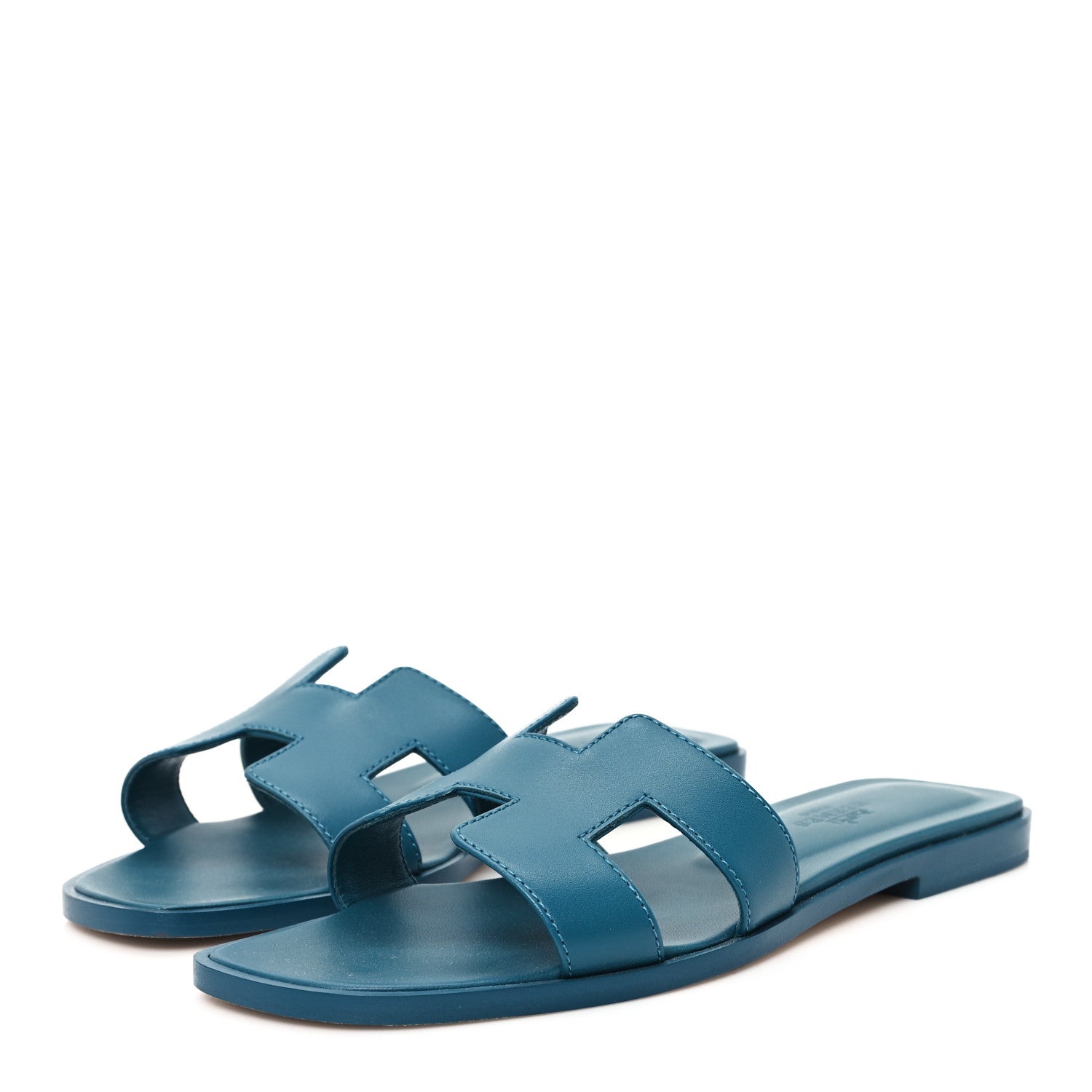 Hermes Calfskin Oran Sandals 35 Bleu Emeraude 4 of 10