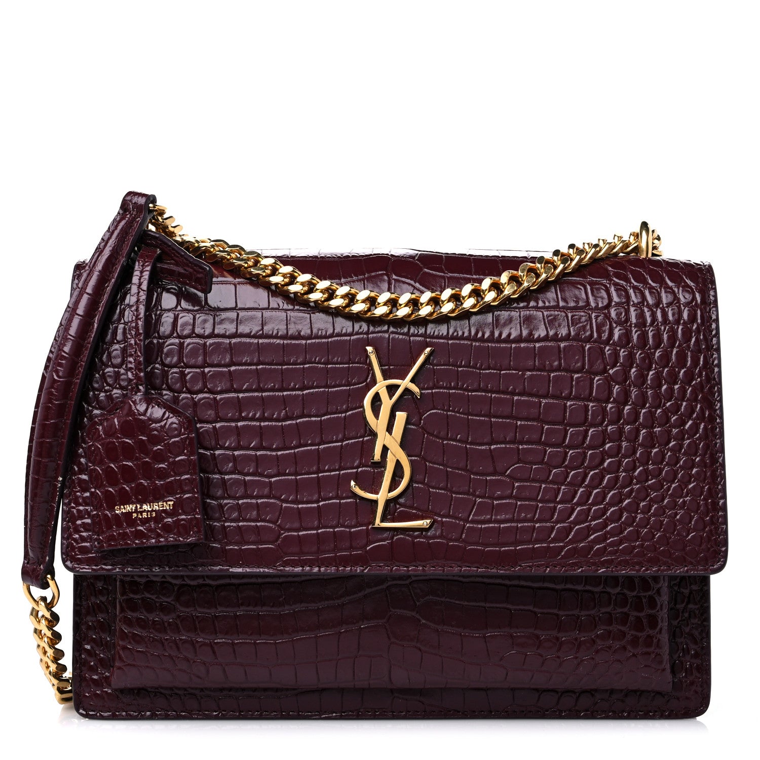 Saint Laurent Calfskin Crocodile Embossed Medium Monogram Sunset Rouge Legion 1 of 13