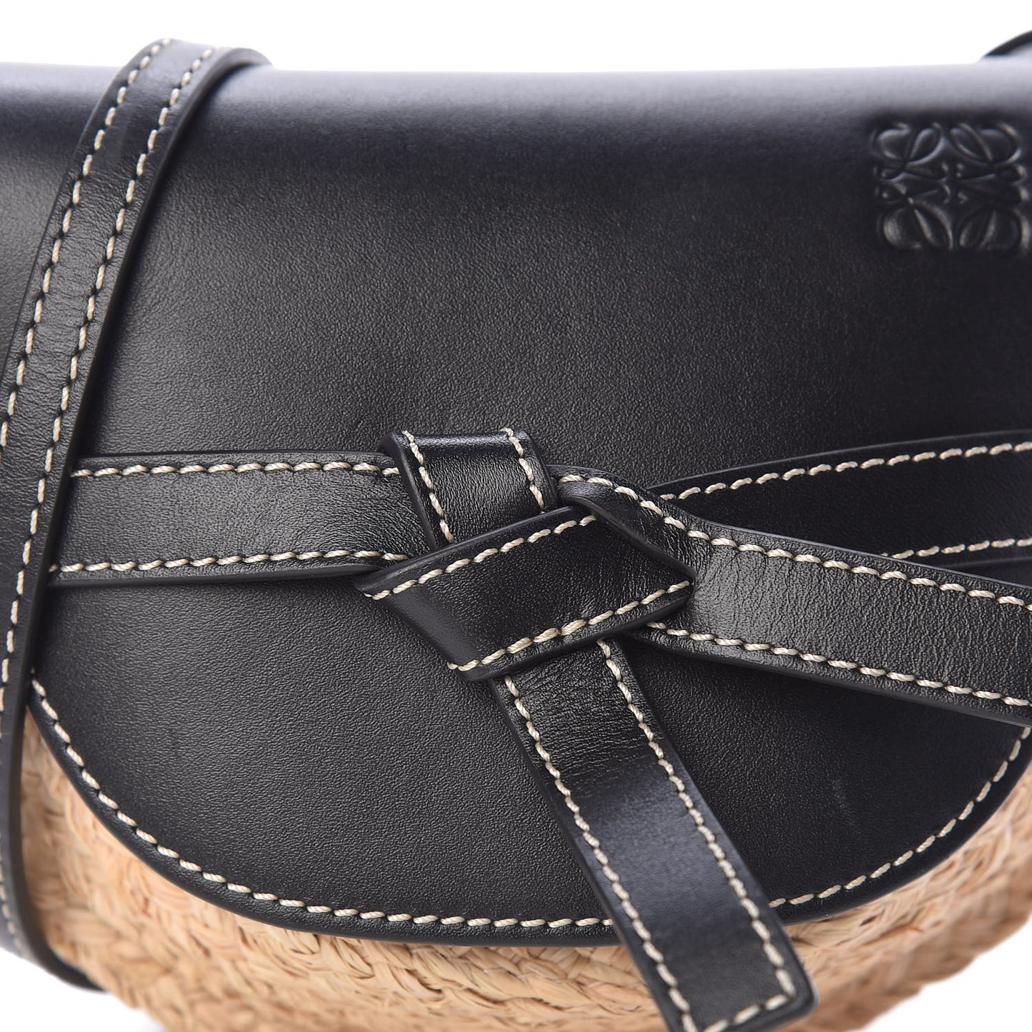 Calfskin Raffia Mini Gate Crossbody Bag Natural Black