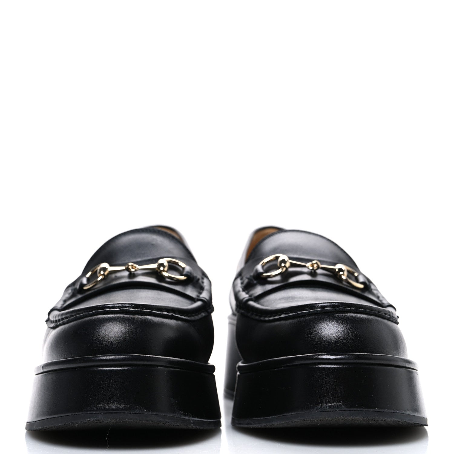 Gucci Kama Calfskin Horsebit Womens Wedge Platform Loafers 40.5 Black 3 of 11