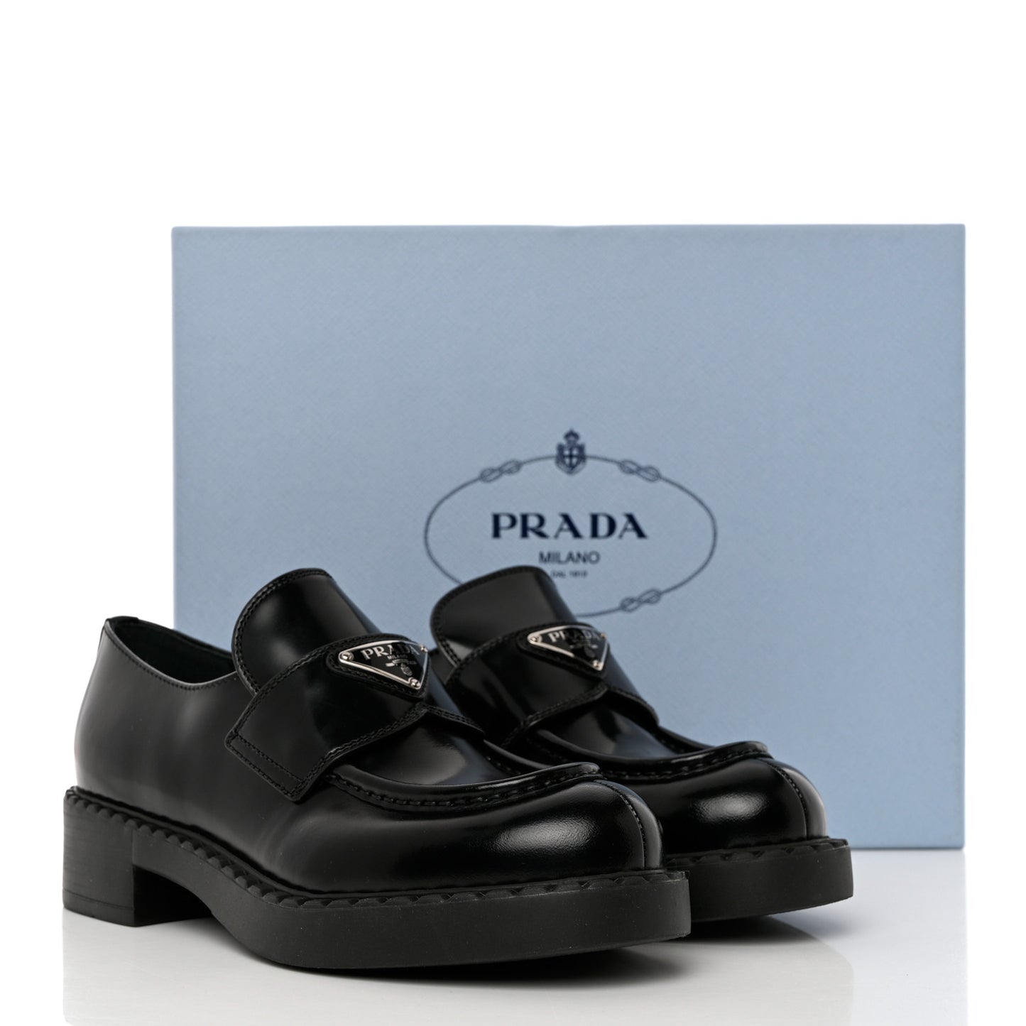 Spazzolato Metal Triangle Logo 50mm Loafers 36.5 Black