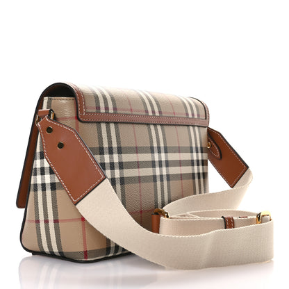 Burberry Coated Canvas Calfskin Vintage Check Medium Note Crossbody Bag Briar Brown 3 of 10