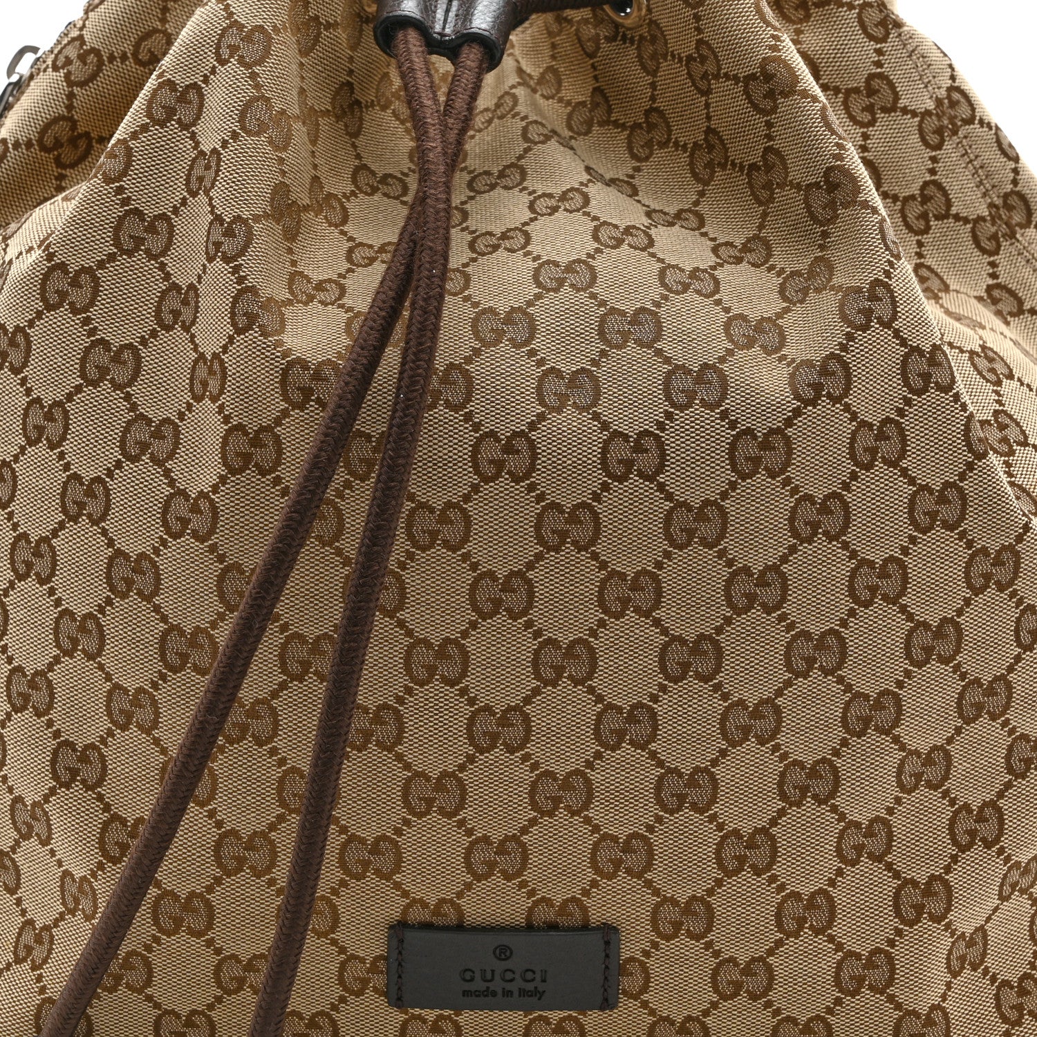 Gucci Monogram Dollar Calfskin O Drawstring Backpack Beige Ebony Testa di Moro Dark Chocolate 9 of 11
