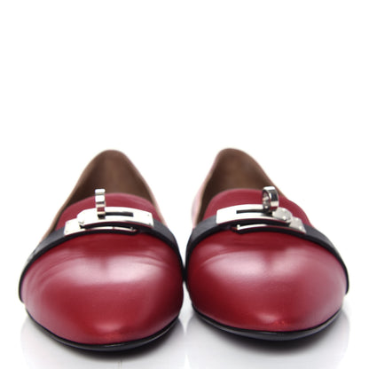 Hermes Calfskin Pegase Ballerina Flats 35 Carmin Black 2 of 11