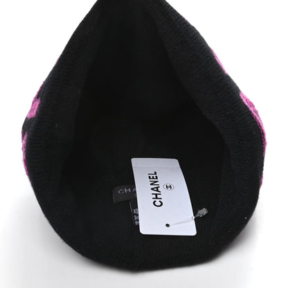 Chanel Cashmere Logo Beanie Hat Black Fuchsia 5 of 6