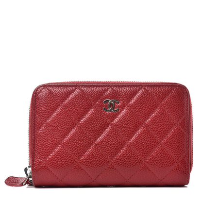 Chanel Caviar Quilted Gusset Double Zip Around Wallet Red 1 of 16