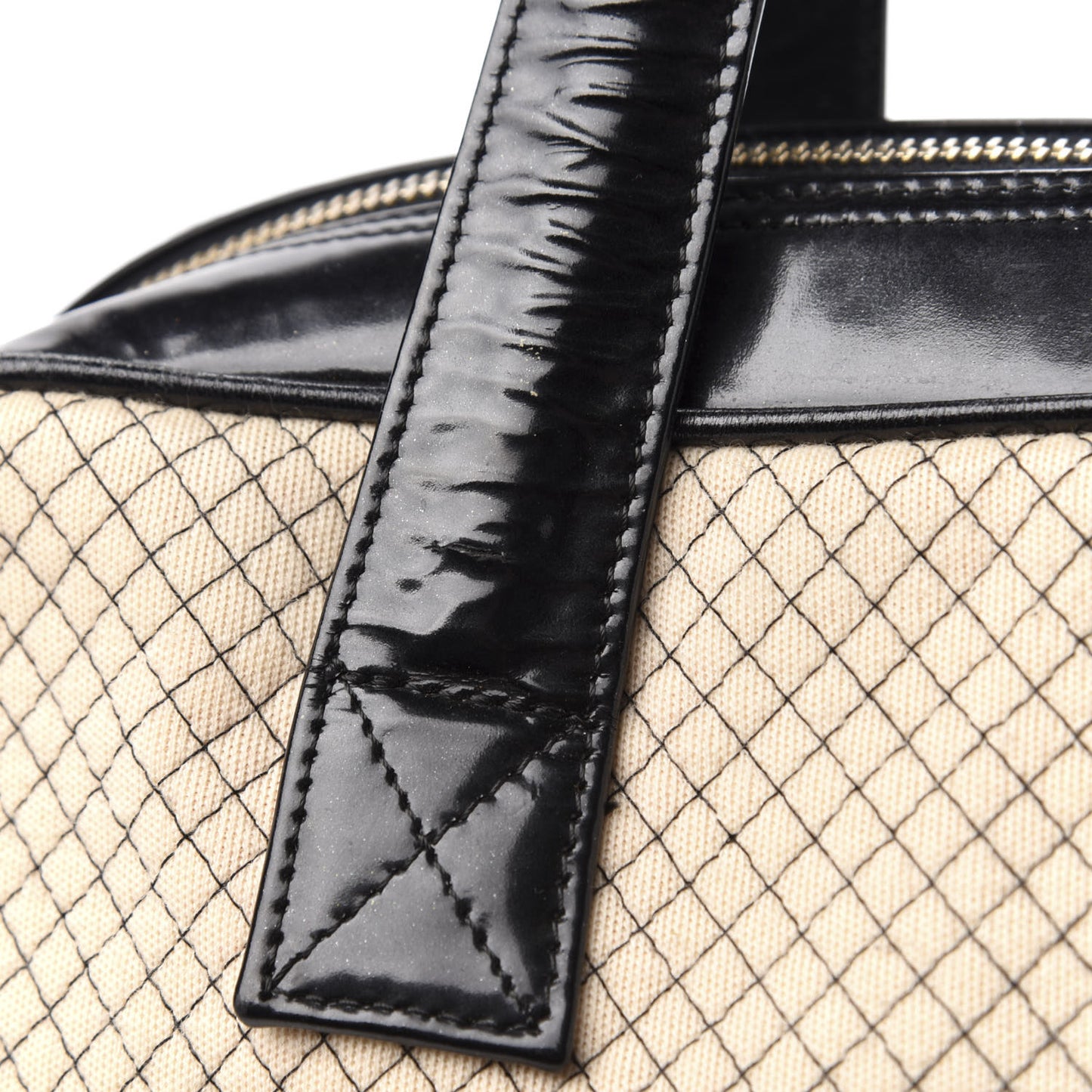 Patent Jersey Quilted Bowler Ivory Black