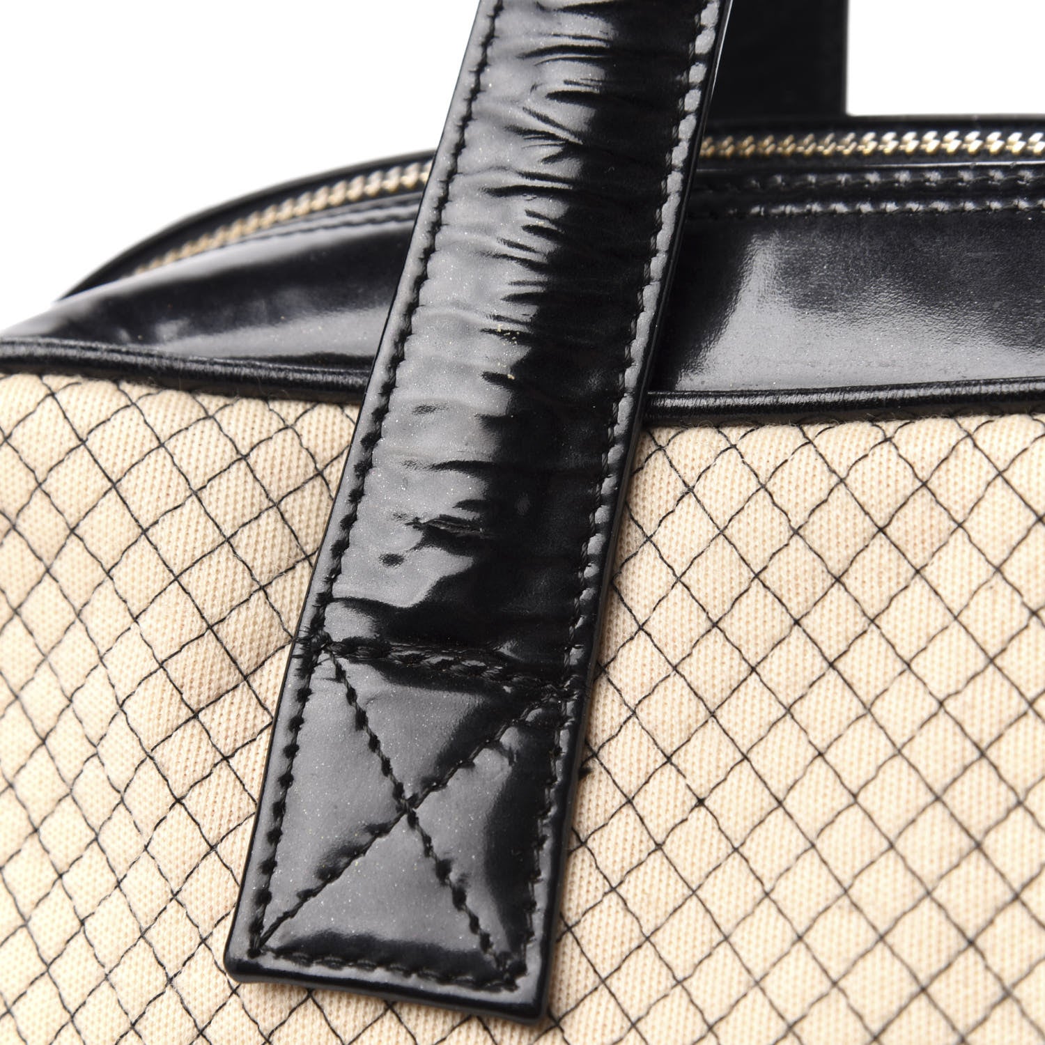 Chanel Patent Jersey Quilted Bowler Ivory Black 12 of 12