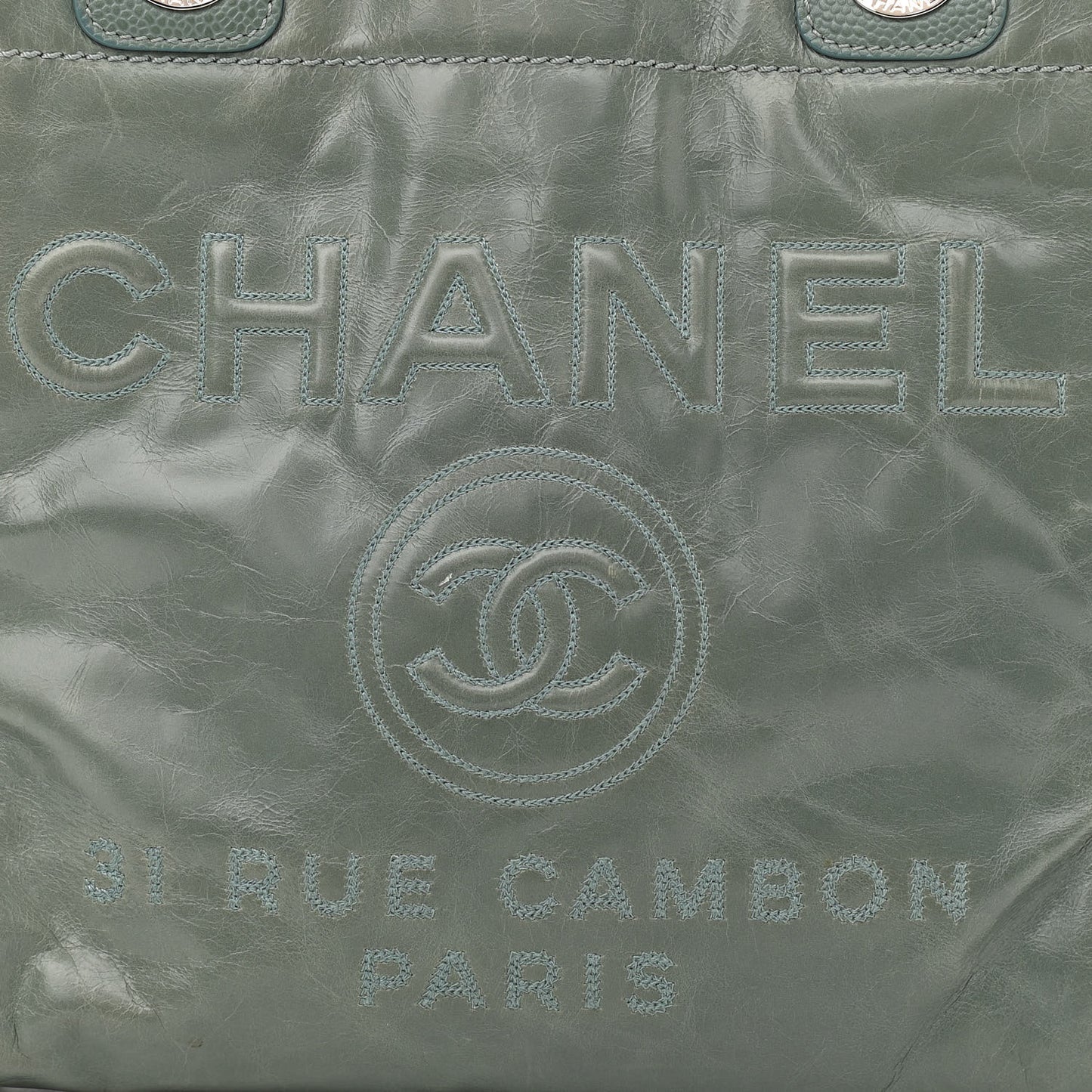 Glazed Calfskin Mini Deauville Tote Green