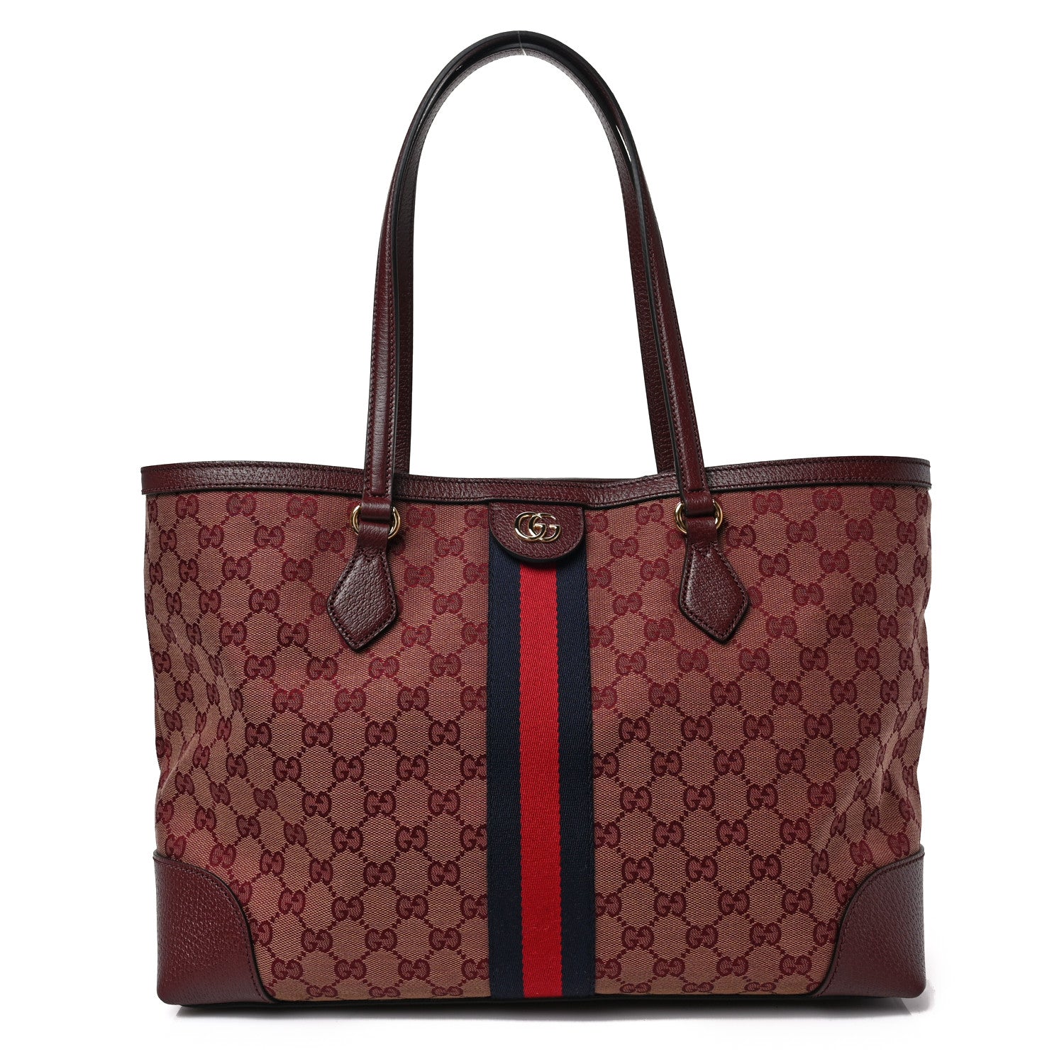 Gucci Monogram Textured Dollar Calfskin Web Medium Ophidia Shopping Tote Sahara Rubino Chardonnay 1 of 9