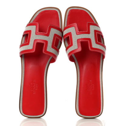 Hermes Canvas Calfskin Oran Sandals 37 Prunoir Rouge A Levre 5 of 9