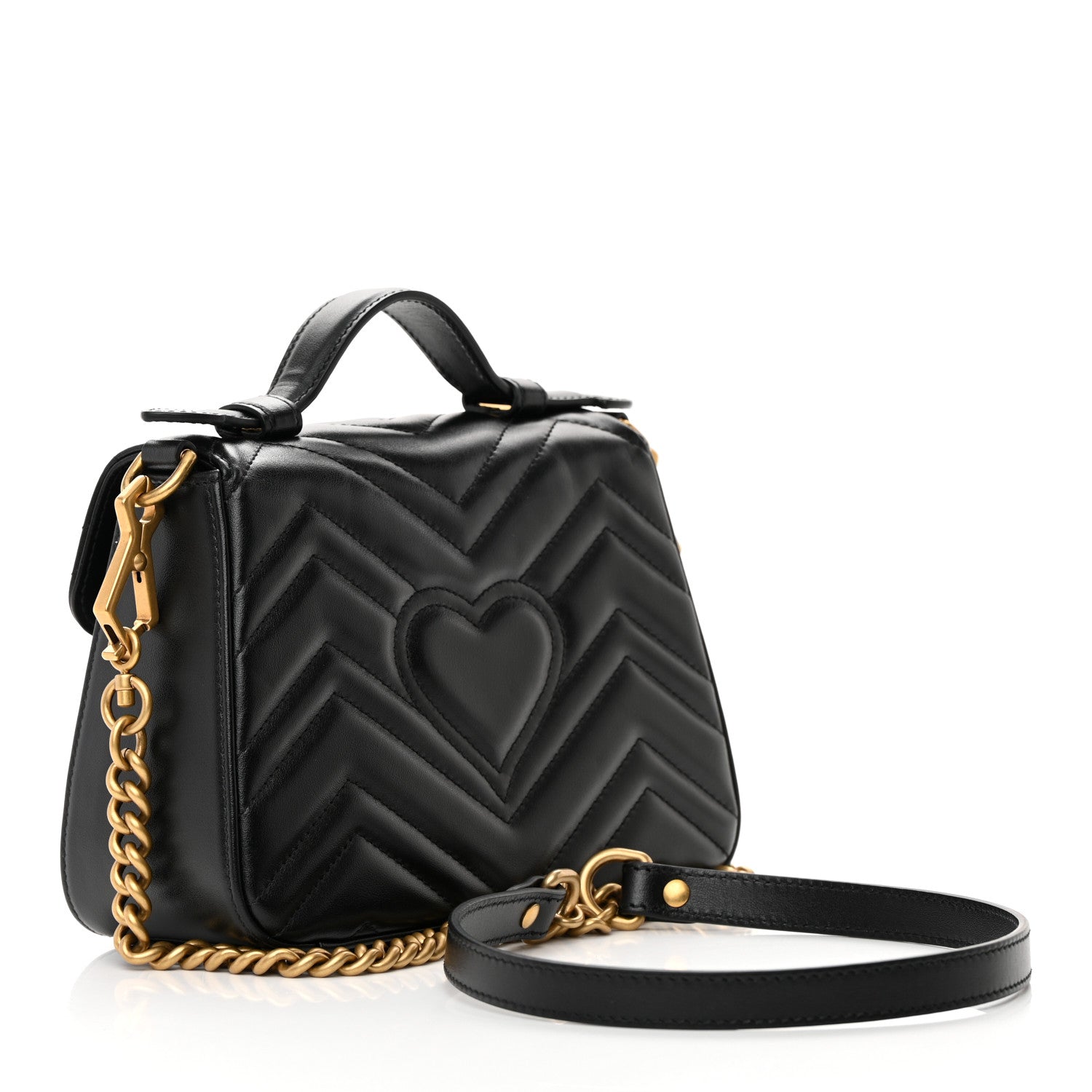 Gucci Calfskin Matelasse Mini GG Marmont Top Handle Shoulder Bag Black 3 of 13