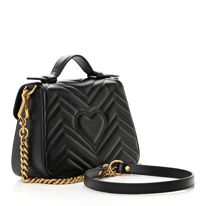 Gucci Calfskin Matelasse Mini GG Marmont Top Handle Shoulder Bag Black 3 of 13