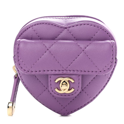 Chanel Lambskin Quilted CC In Love Heart Zipped Arm Coin Purse Purple 1 of 8