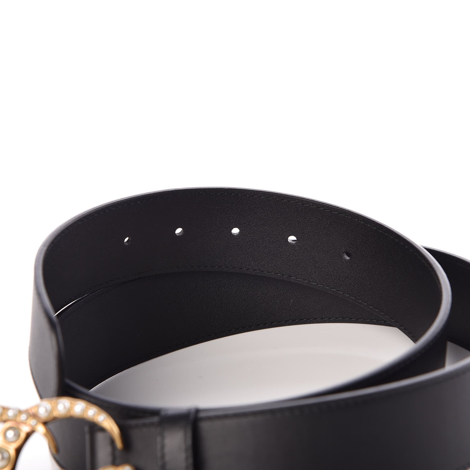 Gucci Moon Calfskin Pearl Double G 40mm Belt 95 38 Black Cream 5 of 6
