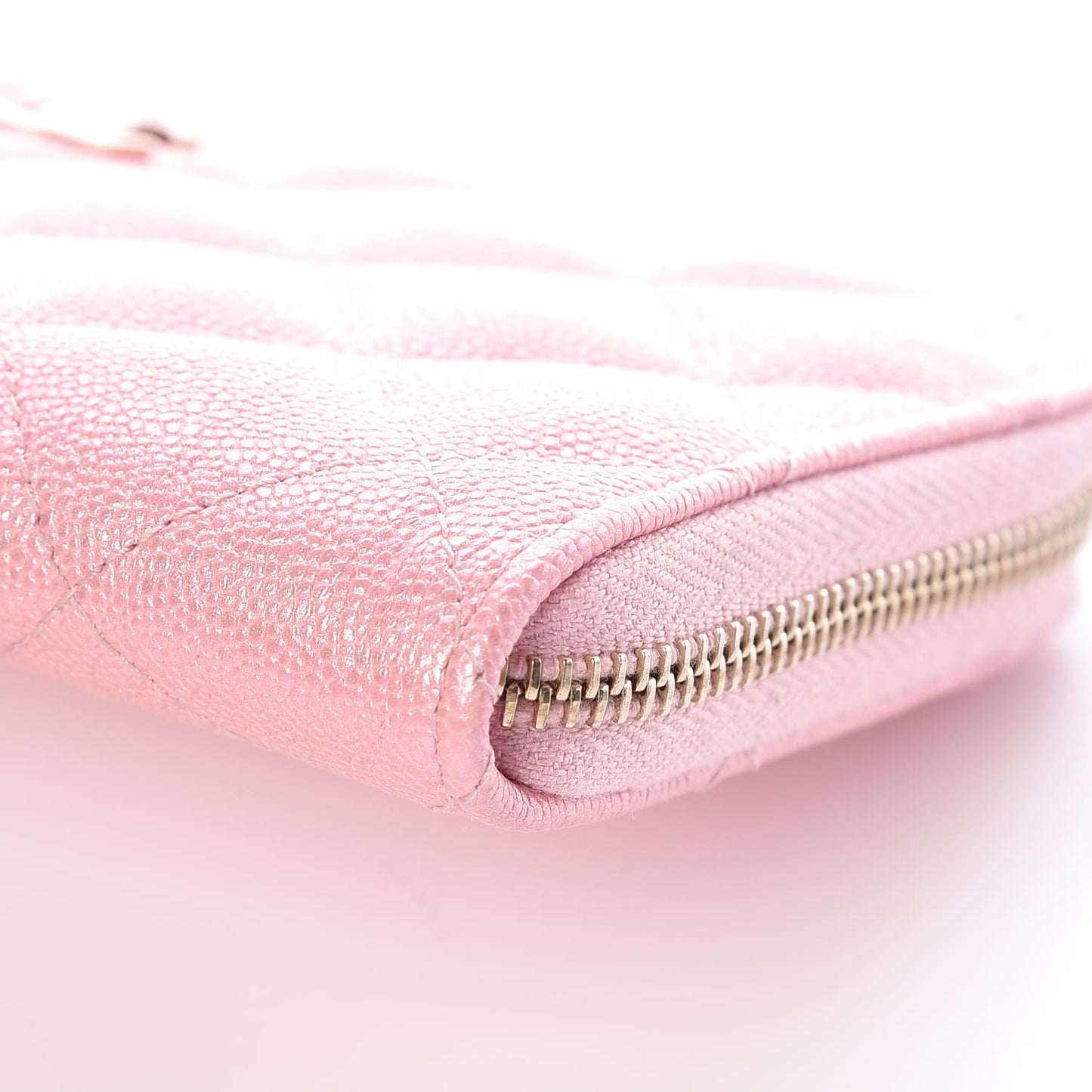 Iridescent Caviar Quilted Medium Zip Around Wallet Pink