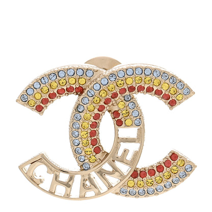 Chanel Crystal Rainbow Logo CC Brooch Gold Multicolor 1 of 5