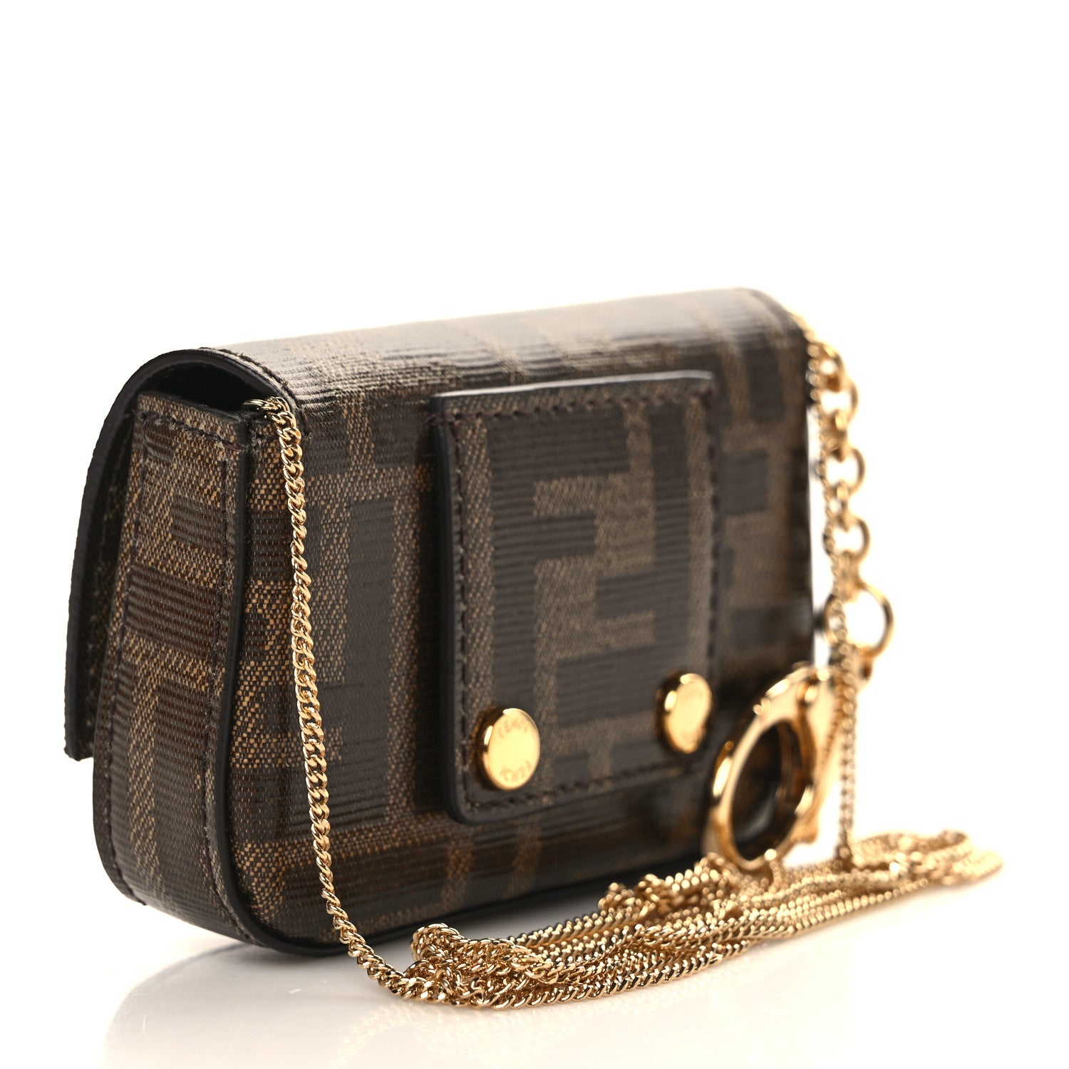 Fendi Glazed Fabric FF 1974 Nano Baguette Belt Charm Mogano Panna 3 of 10