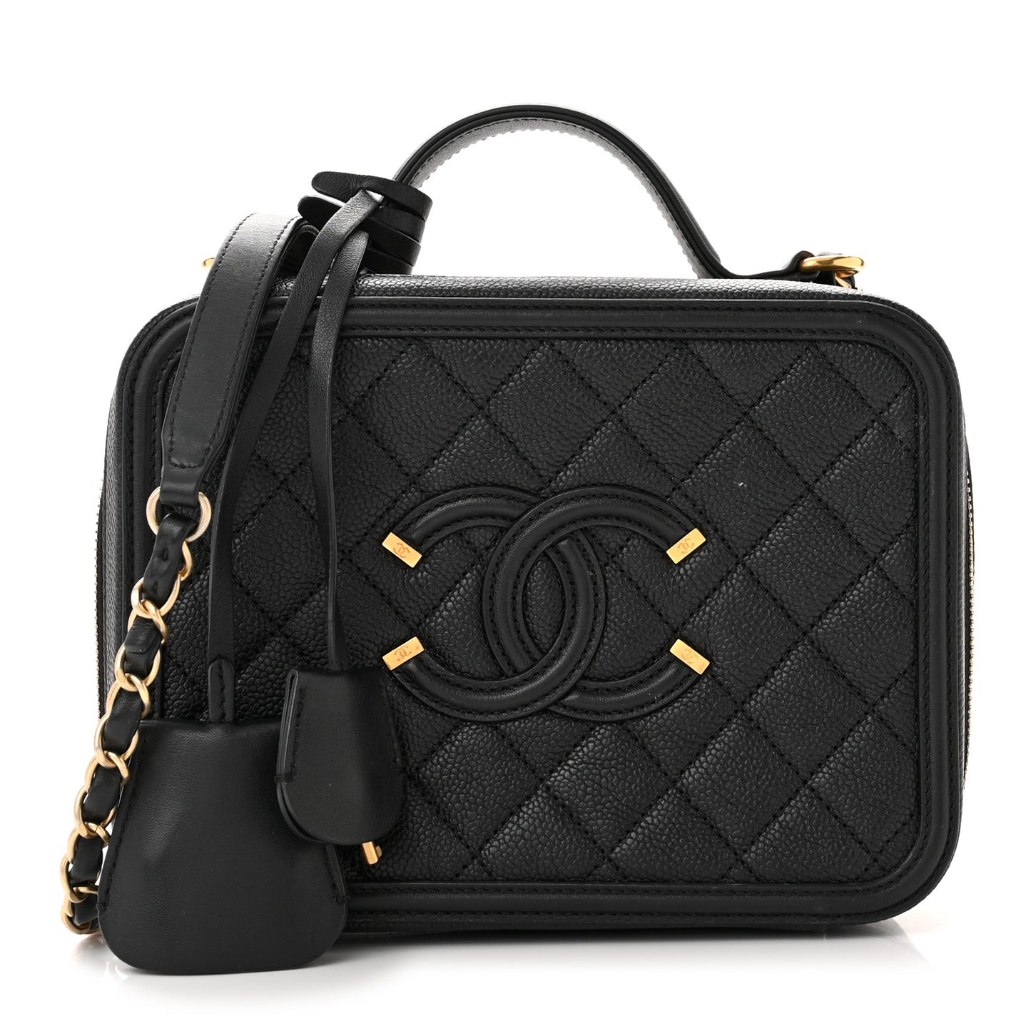 Caviar Quilted Medium CC Filigree Vanity Case Black