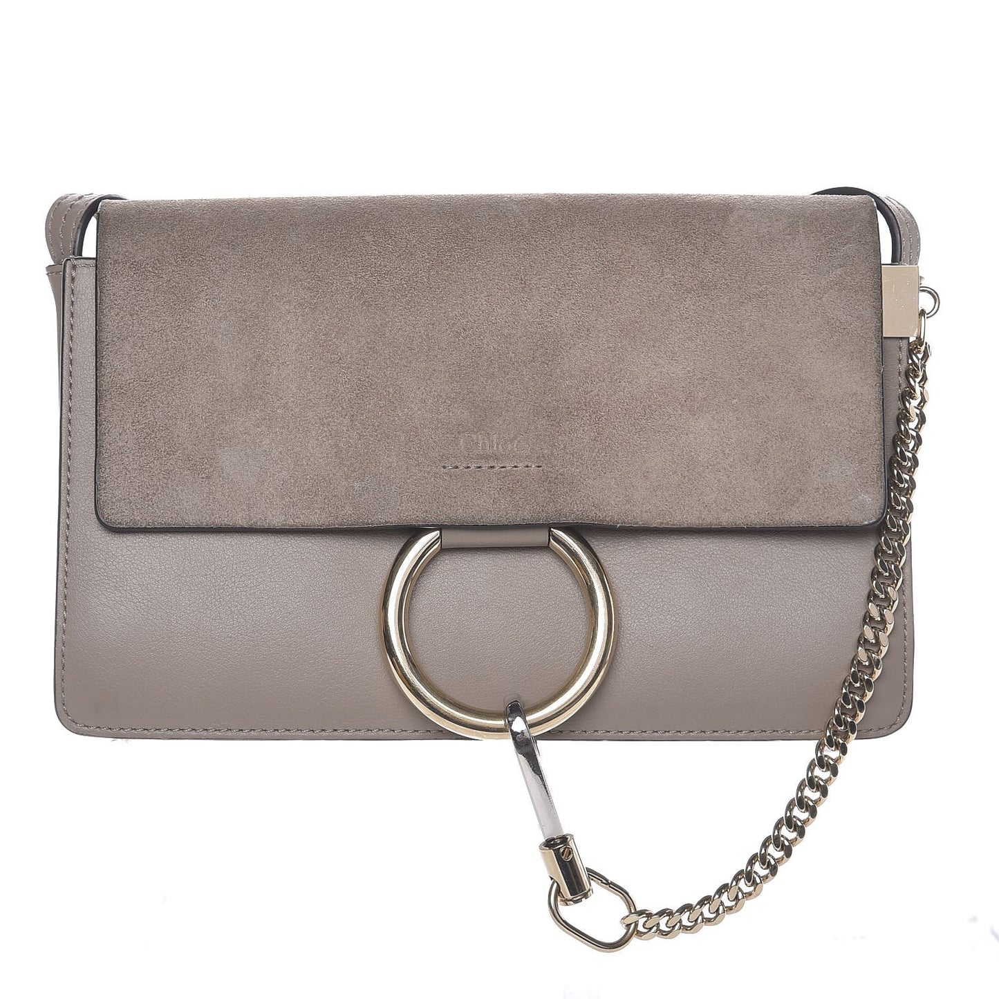 Suede Calfskin Small Faye Shoulder Bag Motty Grey
