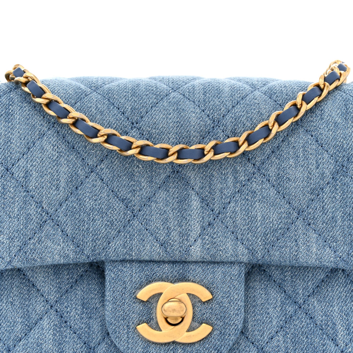 Denim Quilted Mini Pearl Crush Flap Blue