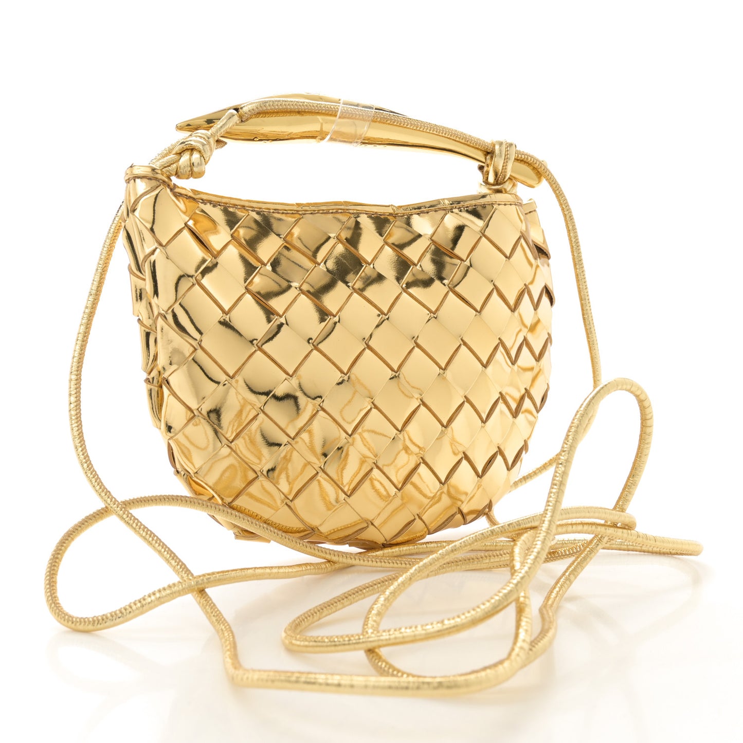 Mirror Laminated Nappa Intrecciato Mini Sardine Bag Gold