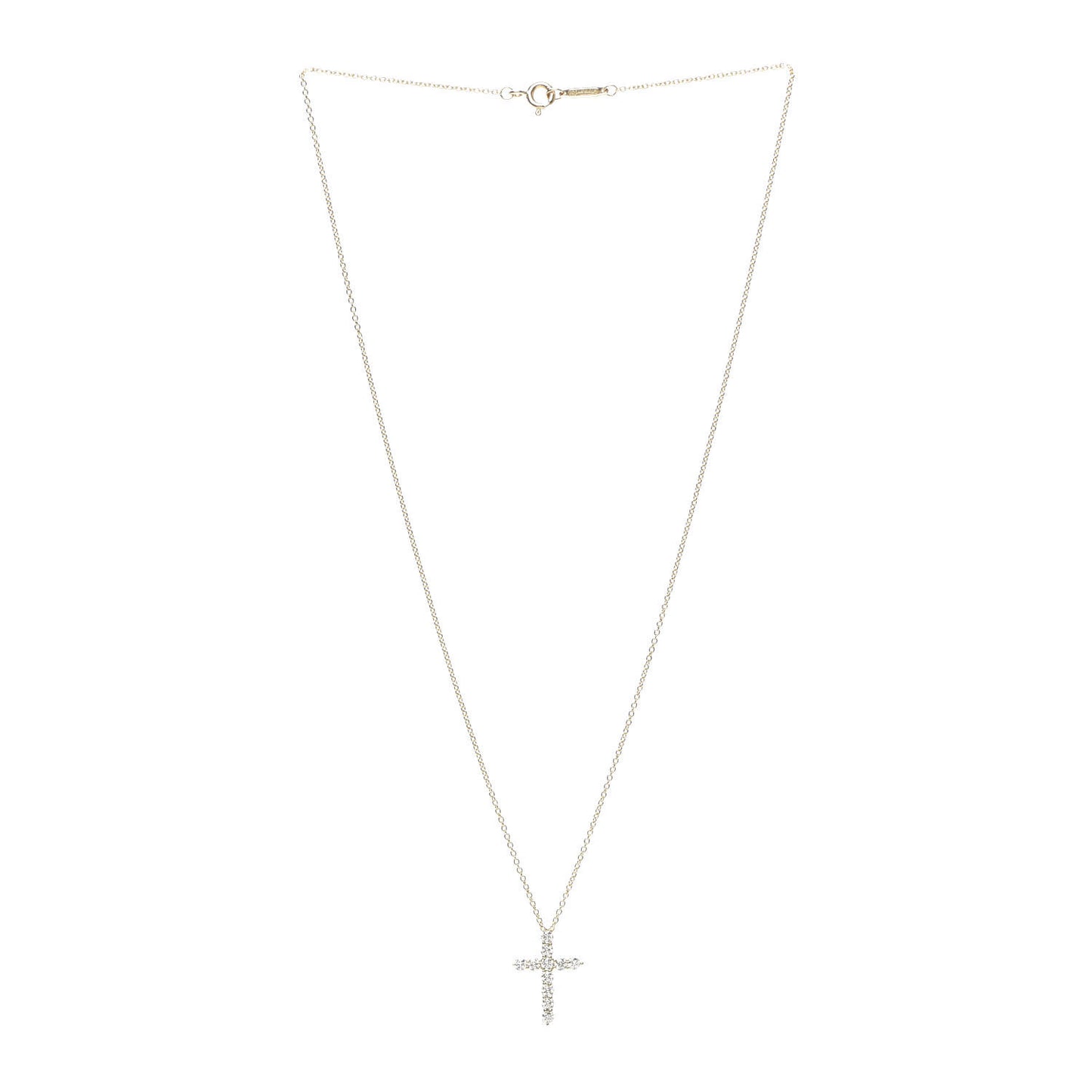 18K Yellow Gold Diamond Small Cross Pendant Necklace