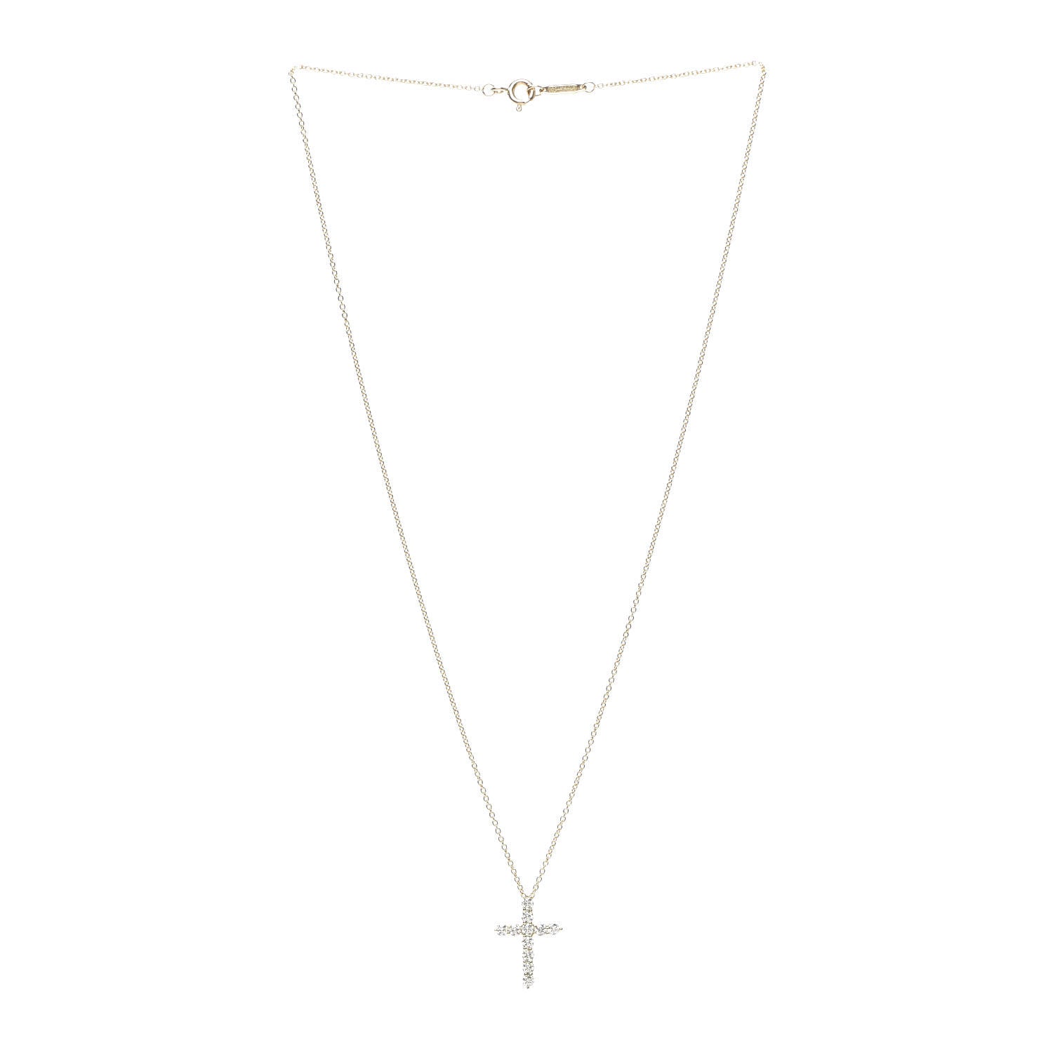 Tiffany 18K Yellow Gold Diamond Small Cross Pendant Necklace 3 of 6