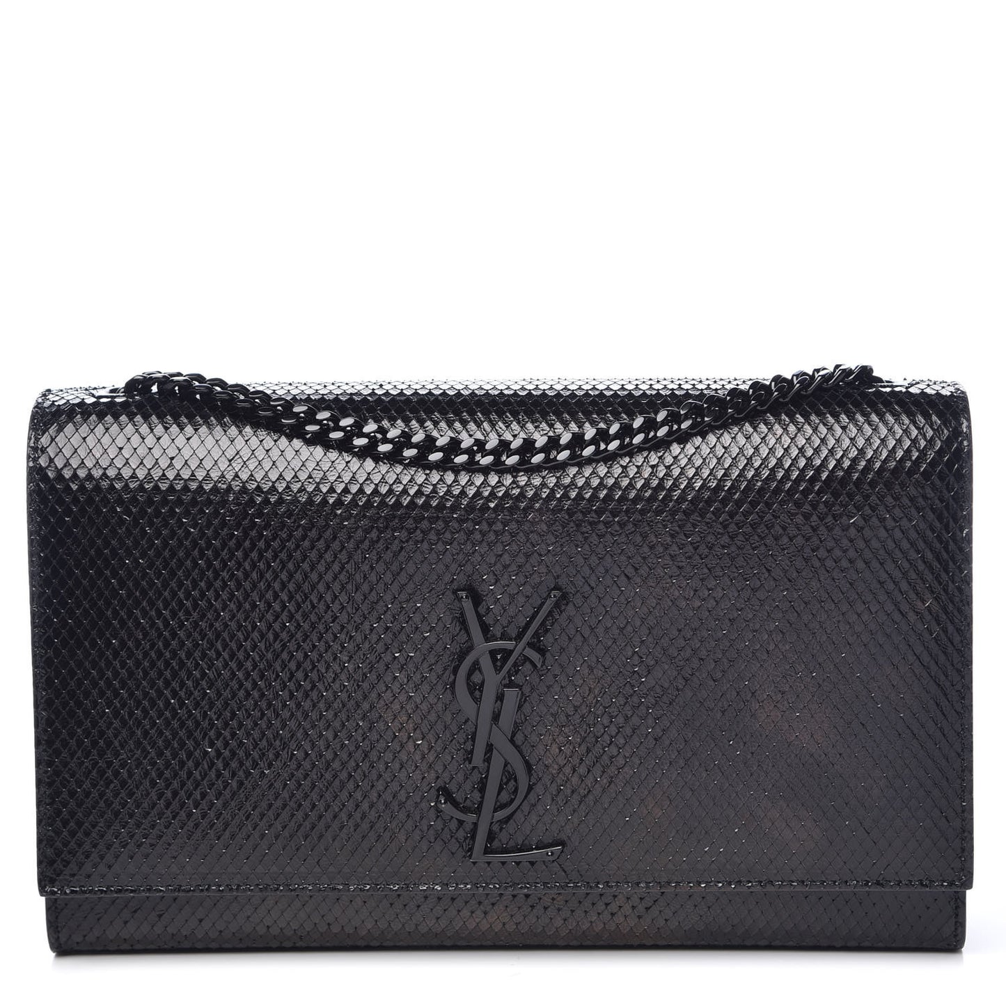 Calfskin Snakeskin Effect Medium Classic Monogram Kate Satchel Black